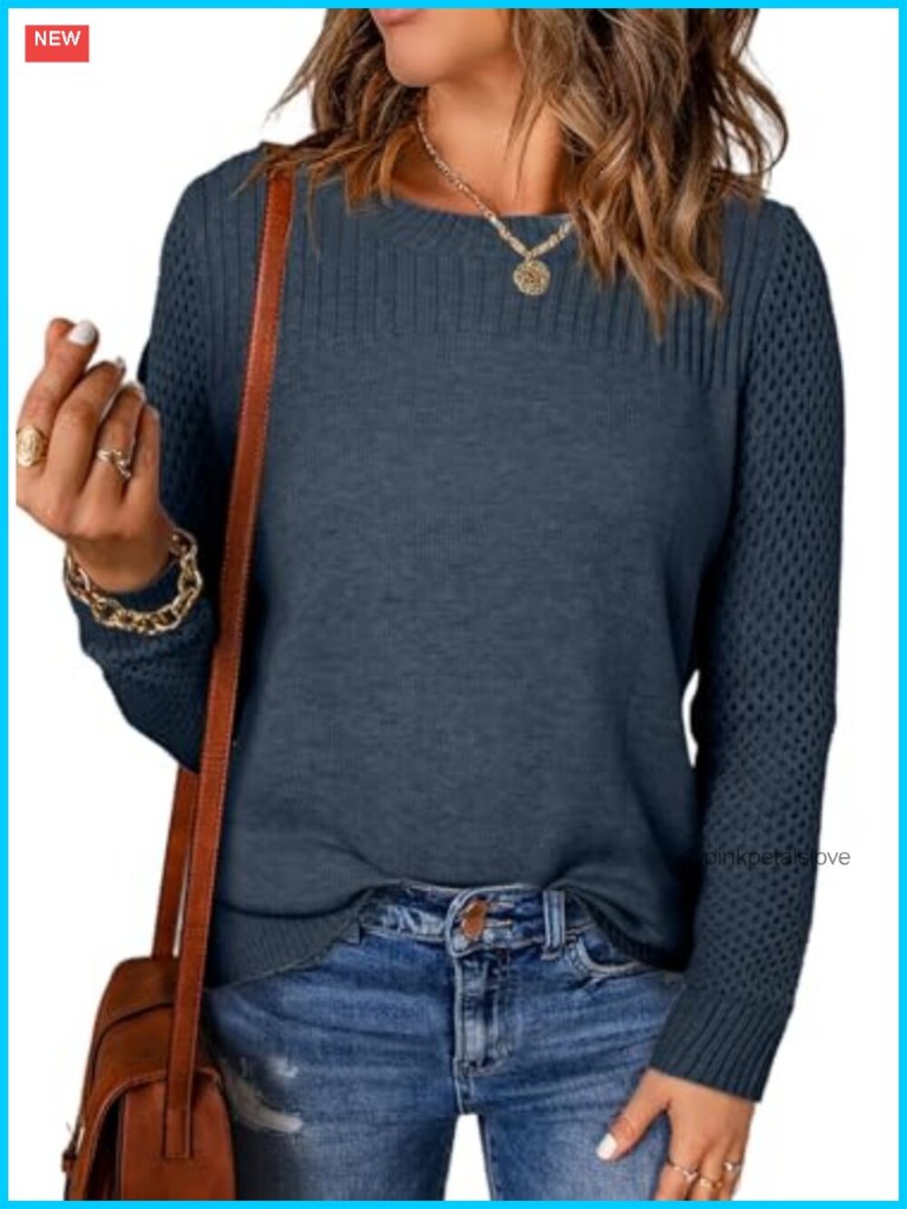 EVALESS Womens Knit Pullover Sweater Crewneck Long Sleeve Loose Fit